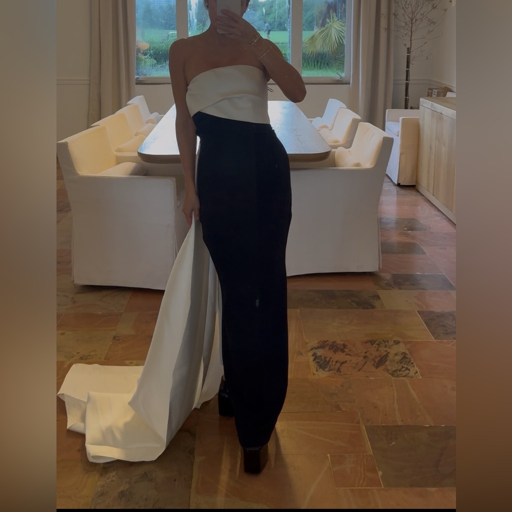 Solace London Black and White Strapless Dress